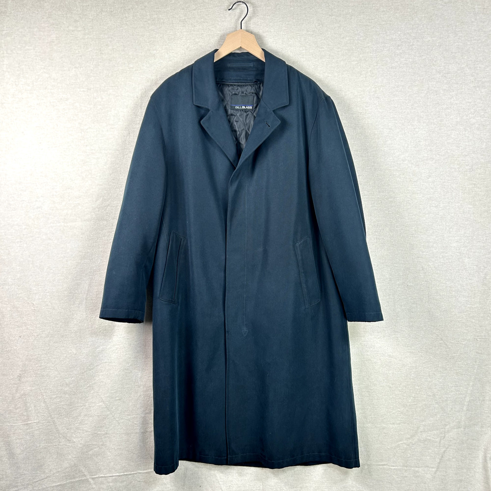 Bill Blass Mens Navy Blue Trench Coat Size 40 Short Removable Wool Liner Classic